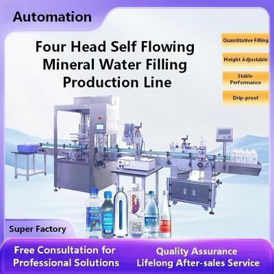 Customized Fully Automatic Four Head Filling and Capping Pure Mineral Water Self Flowing Liquid Filling Production Line CH-GZ002